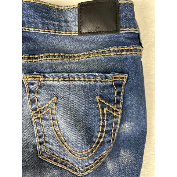 Women's True Religion Cora Mid-rise Straight Jeans Size 27 Distressed Blue - Picture 12 of 14